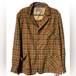 Pendleton Vintage 1970’s Plaid Virgin Wool Thin Button Down Blazer (Size: XL)